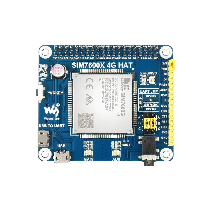 SIM7600G-H 4G HAT For Raspberry Pi, LTE Cat-4 4G / 3G / 2G Support, GNSS Positioning, Global Band